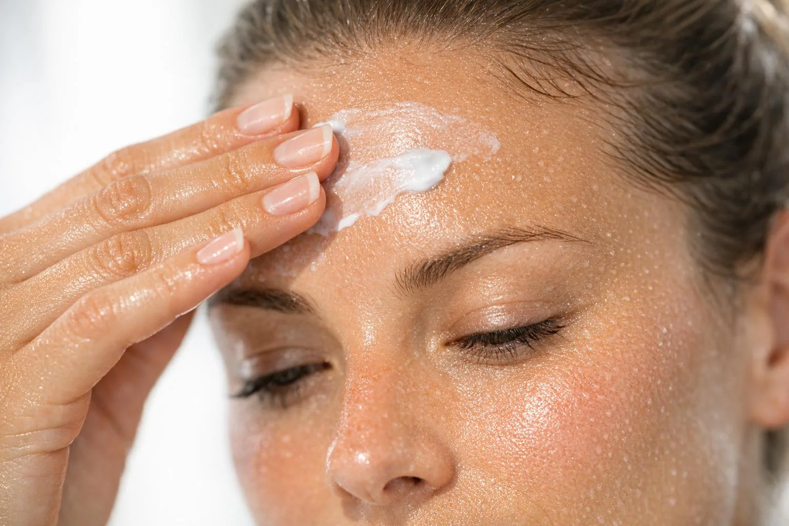 Pielęgnacja poranna - nakładanie kremu SPF na twarz