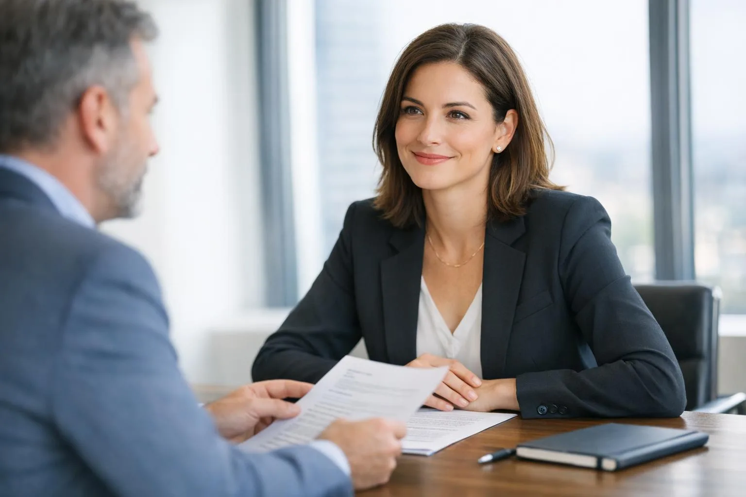 Negocjacje podwyżki - rozmowa przy biurku z menedżerem