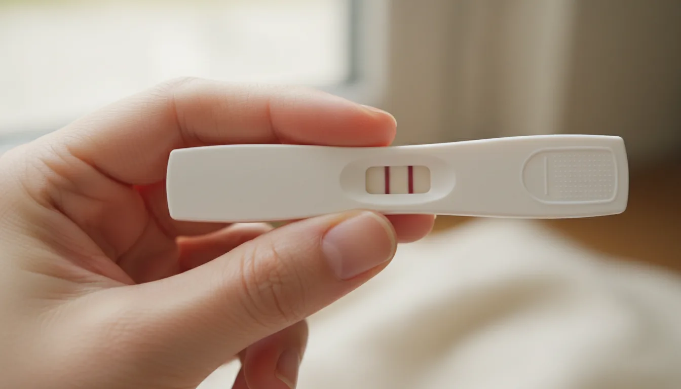 dłoń trzymająca pozytywny test ciążowy — dwie kreski