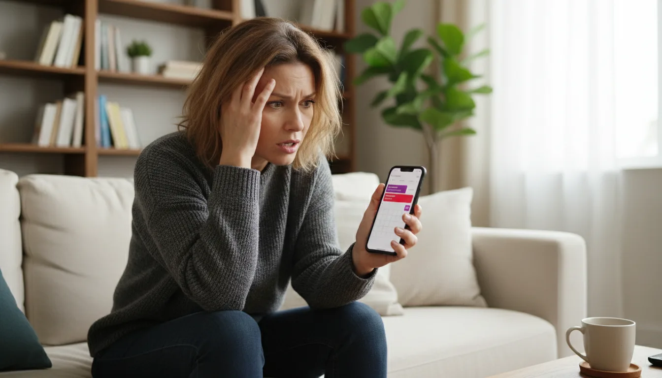 kobieta sprawdzająca kalendarz cyklu — nieregularne miesiączki przed menopauzą