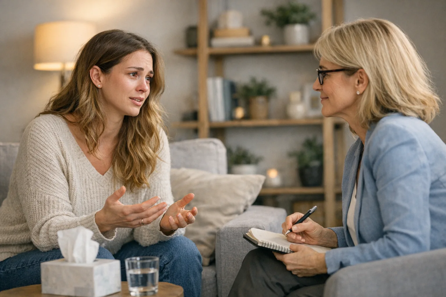 kobieta na rozmowie z psychologiem omawiająca toksyczny związek
