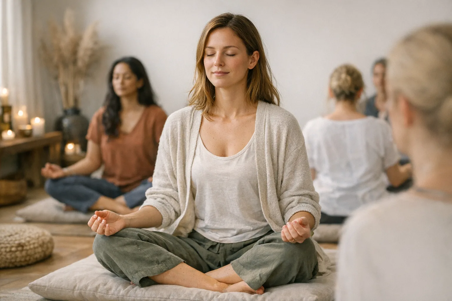 kobieta uczestnicząca w kursie MBSR mindfulness w spokojnym studio